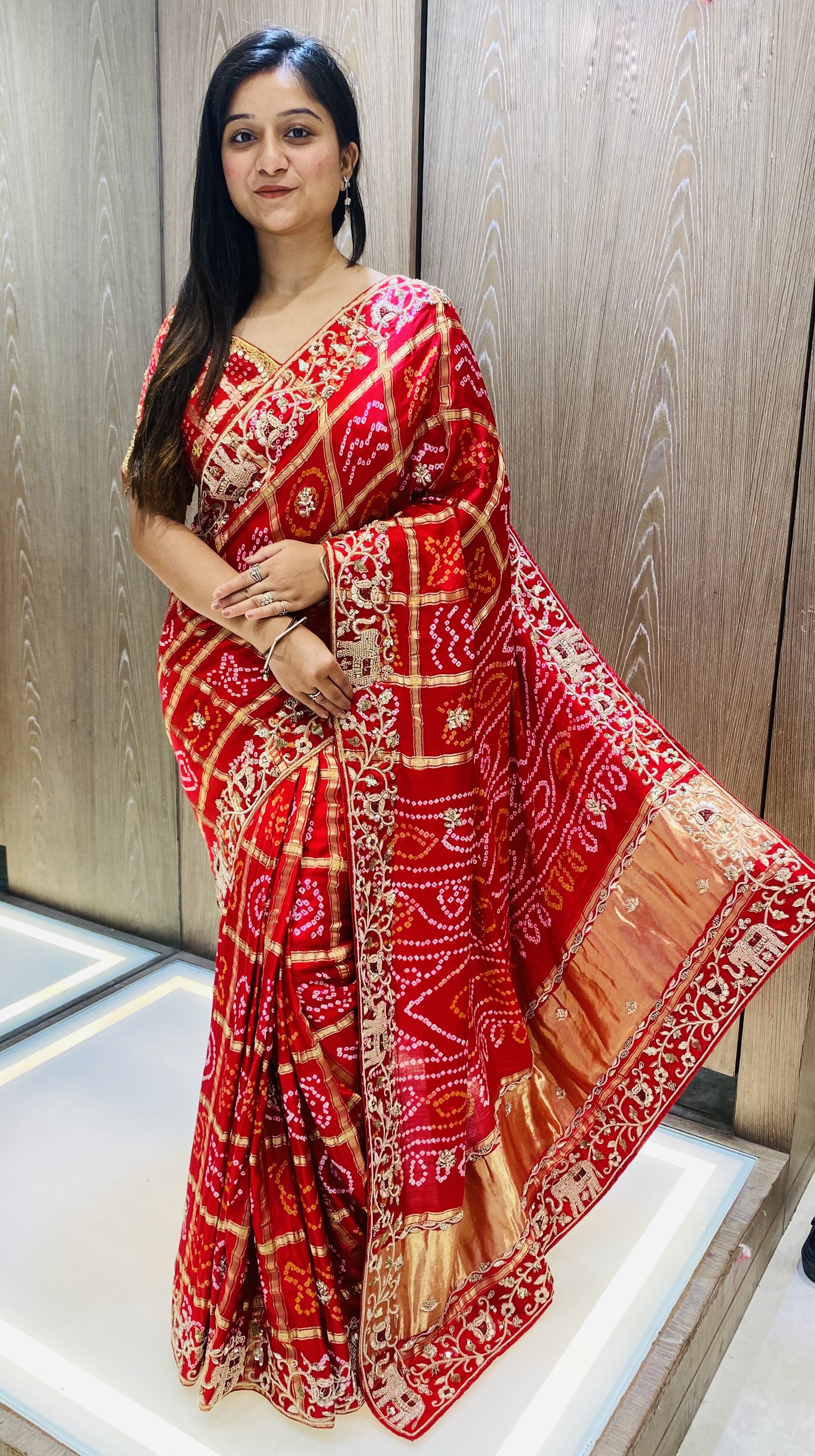 Red Color Gajji Silk Hand Work Bandhani Saree